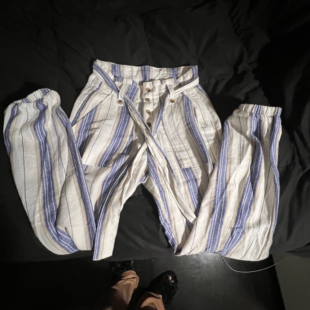 Stripped summer button up lightweight pants